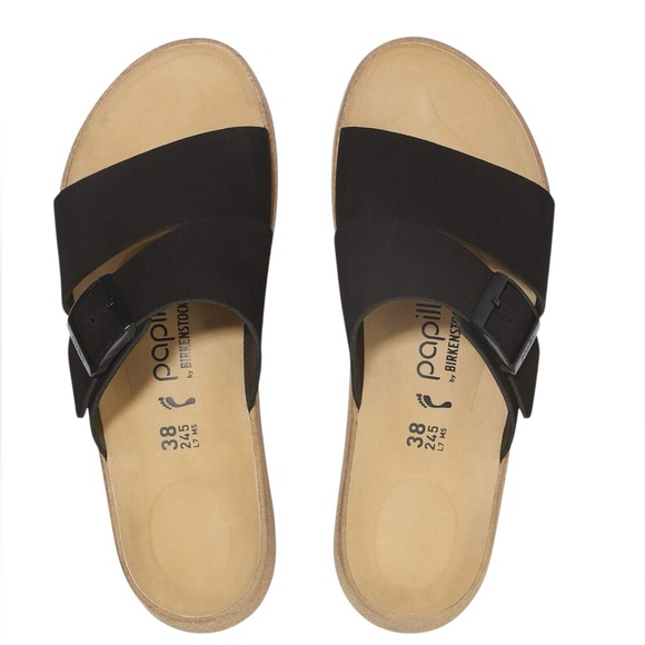 Birkenstock Papillio Almina Nubuck Wedge Leather Sandal, Black, Size 7, NWOT - Picture 1 of 12